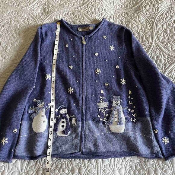 CROFF & BARROW Women's Vintage Purple Christmas Sweater with Buttons size PL - Picture 7 of 10